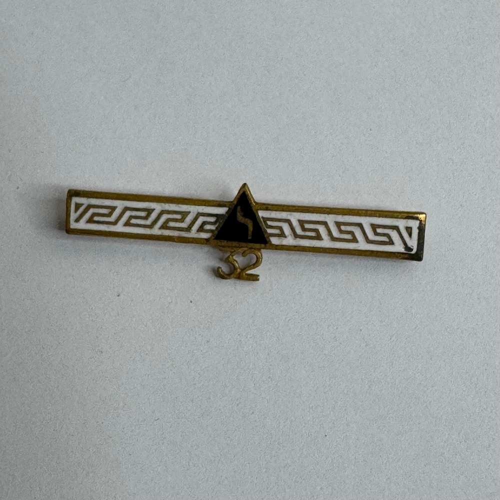 Vintage Enamel Greek Key Bar Pin 32nd Degree Masonic Symbol Brooch